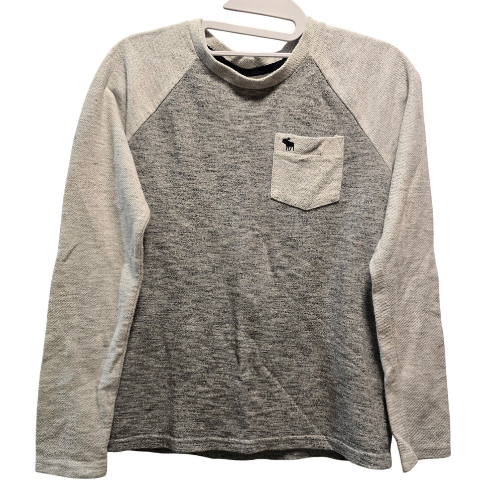 Abercrombie‎ Kids Boys Grey Marl Raglan Long Sleeve Pocket Tee Preppy Size 13/14